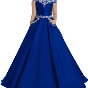 NEW ROYAL BLUE Girl Off The Shoulder Pageant Dress